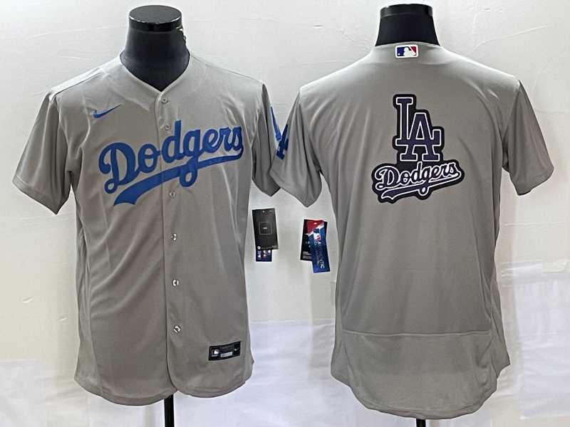 Men's Los Angeles Dodgers Gray Team Big Logo Flex Base Stitched Baseball Jerseys